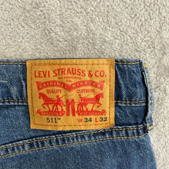 Levis 511 Men's W34 L32 Blue Denim Jeans Slim Straight - Picture 4 of 8